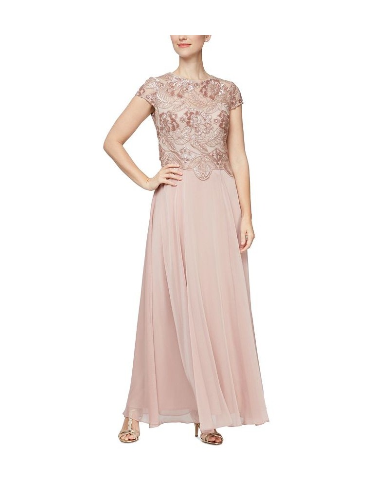 Women's Sequin-Embroidered Evening Gown Rose Gold $116.55 Dresses