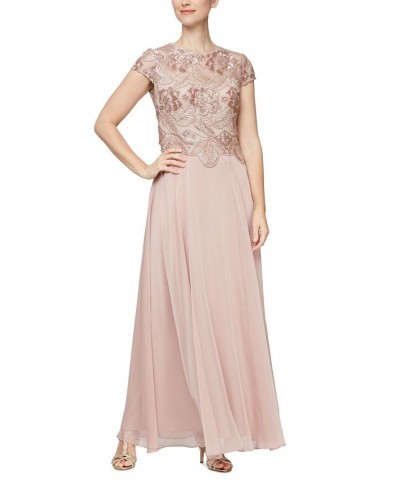 Women's Sequin-Embroidered Evening Gown Rose Gold $116.55 Dresses