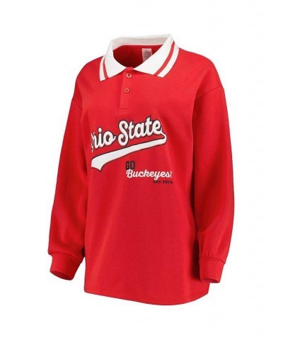 Women's Scarlet Ohio State Buckeyes Happy Hour Long Sleeve Polo Shirt Scarlet $26.65 Tops