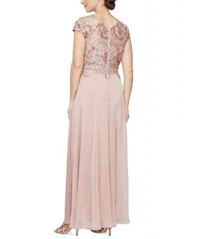 Women's Sequin-Embroidered Evening Gown Rose Gold $116.55 Dresses