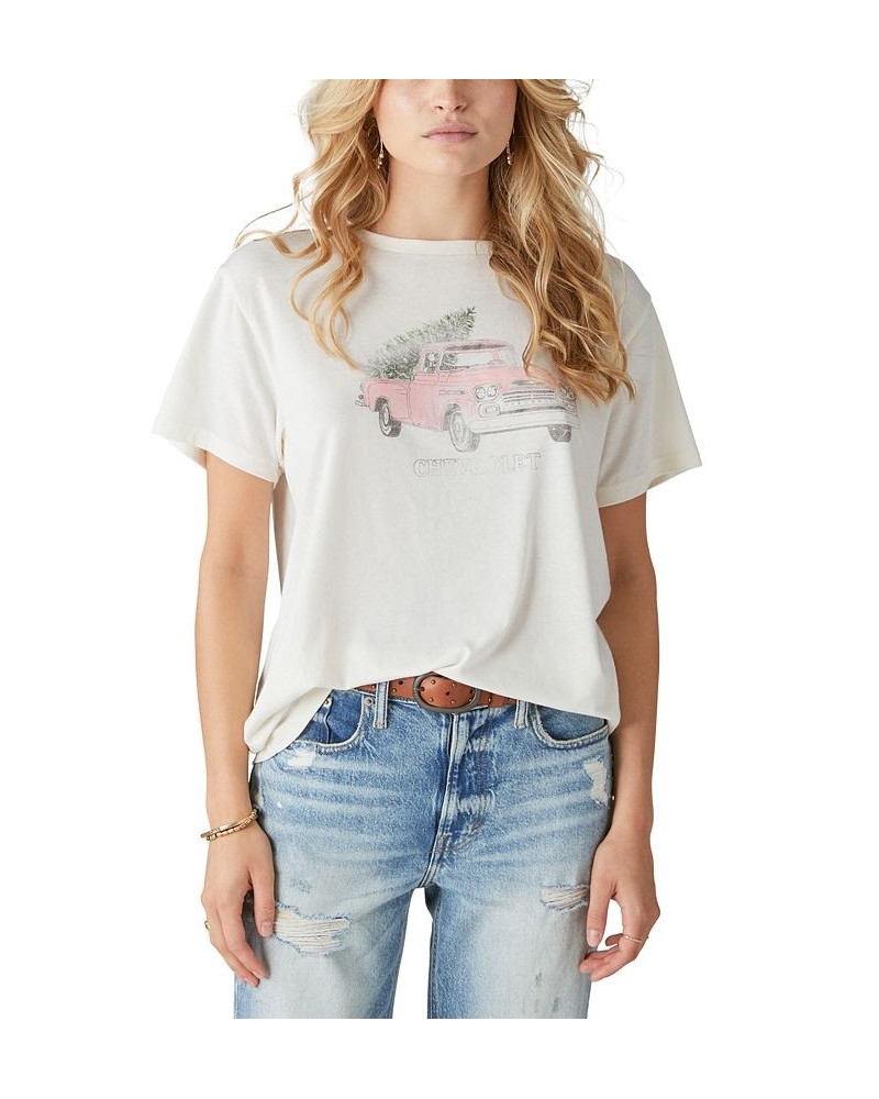 Women's Chevy Truck Tree Boyfriend Tee Snow White $16.57 Tops