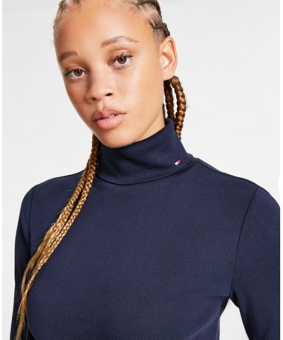 Women's Long Sleeve Cotton Turtleneck Top Sky Capt $13.55 Tops