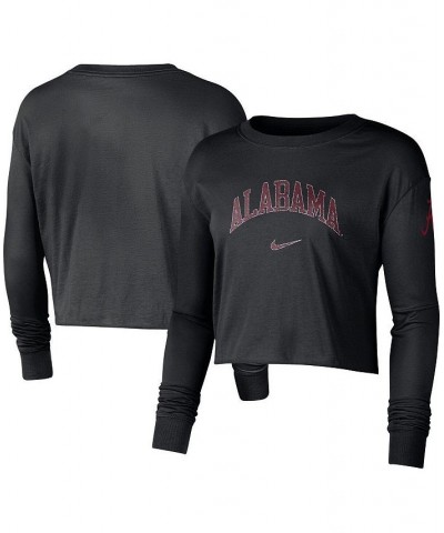 Women's Black Alabama Crimson Tide 2-Hit Cropped Long Sleeve Logo T-shirt Black $20.00 Tops