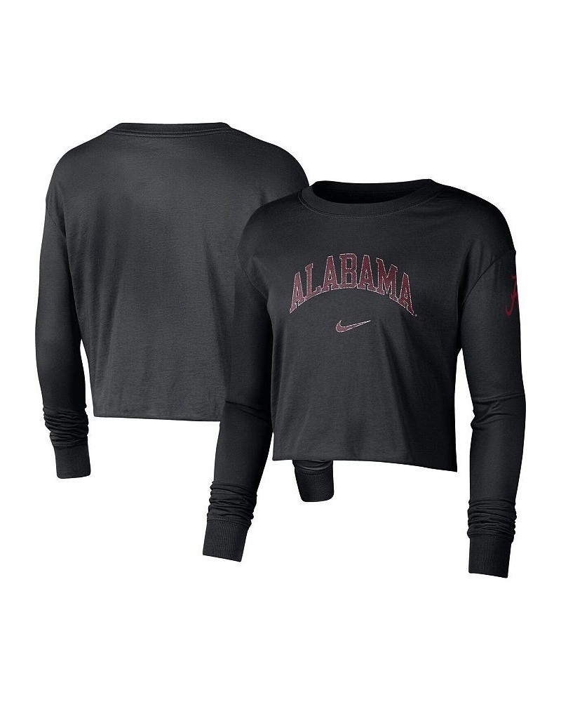 Women's Black Alabama Crimson Tide 2-Hit Cropped Long Sleeve Logo T-shirt Black $20.00 Tops