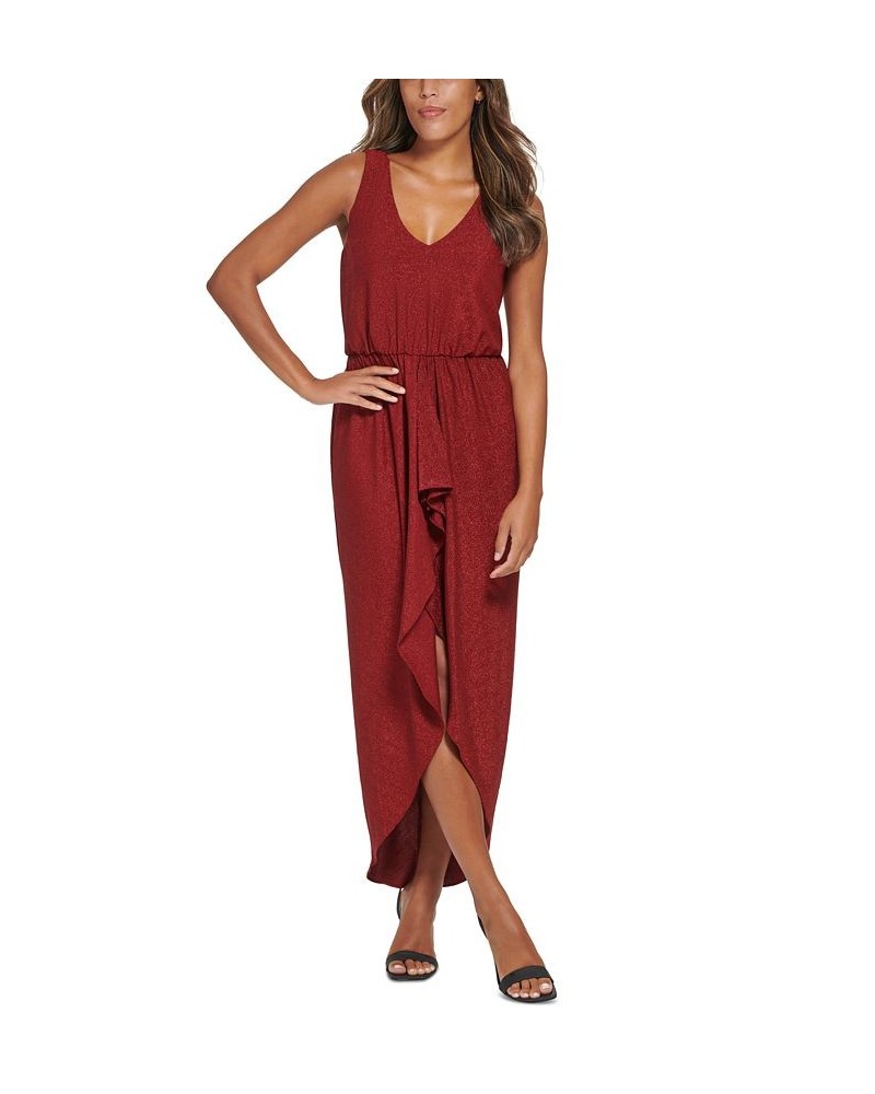 Women's High-Low Metallic-Threaded Dress Dark Red $52.08 Dresses