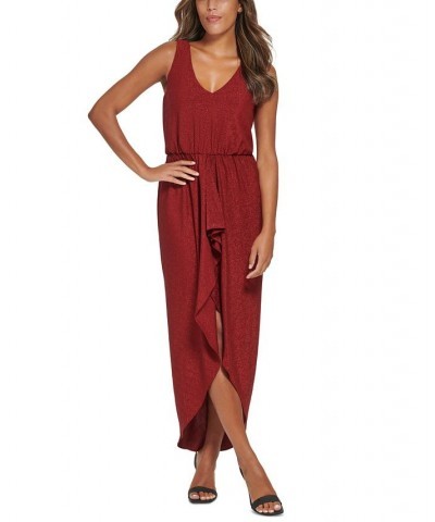 Women's High-Low Metallic-Threaded Dress Dark Red $52.08 Dresses