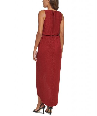 Women's High-Low Metallic-Threaded Dress Dark Red $52.08 Dresses