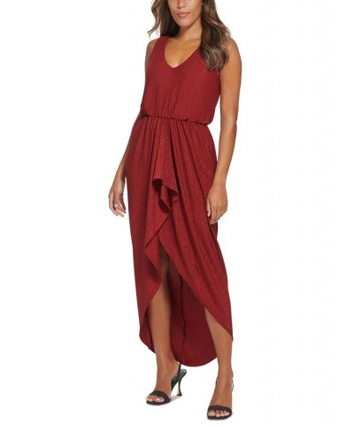 Women's High-Low Metallic-Threaded Dress Dark Red $52.08 Dresses