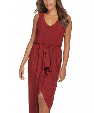 Women's High-Low Metallic-Threaded Dress Dark Red $52.08 Dresses