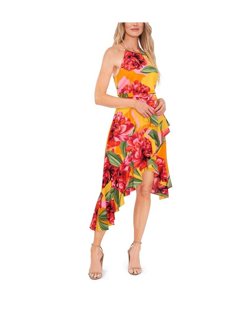 Women's Halter Neck High Low Maxi Dress Saffron Yellow $59.77 Dresses