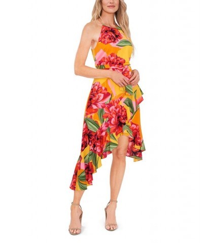 Women's Halter Neck High Low Maxi Dress Saffron Yellow $59.77 Dresses