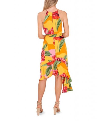 Women's Halter Neck High Low Maxi Dress Saffron Yellow $59.77 Dresses