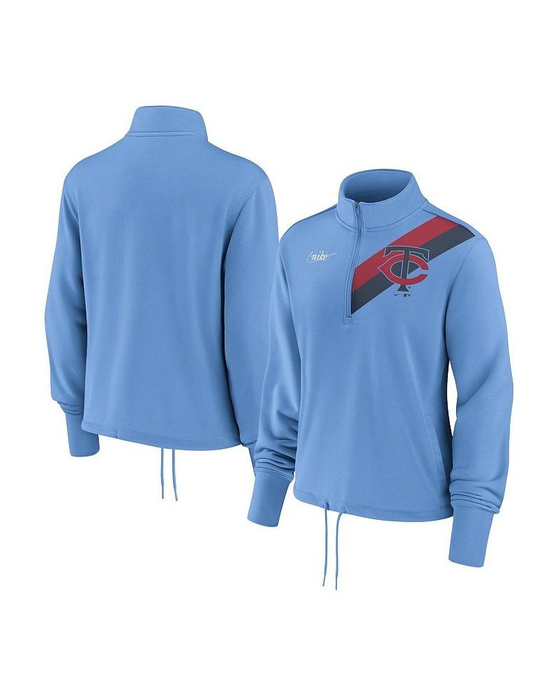 Women's Light Blue Minnesota Twins 1965 Cooperstown Collection Rewind Stripe Performance Half-Zip Pullover Light Blue $42.50 ...