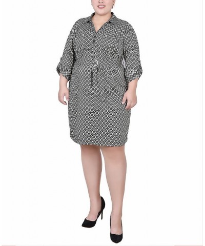 Plus Size Belted Roll Tab Zip Front Shirtdress Doeskin Black Allie $15.94 Dresses