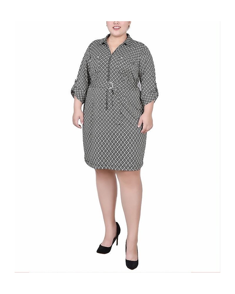 Plus Size Belted Roll Tab Zip Front Shirtdress Doeskin Black Allie $15.94 Dresses