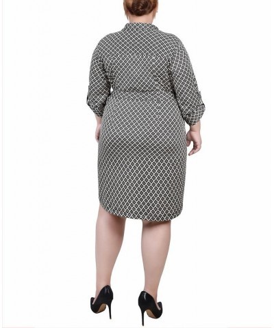 Plus Size Belted Roll Tab Zip Front Shirtdress Doeskin Black Allie $15.94 Dresses