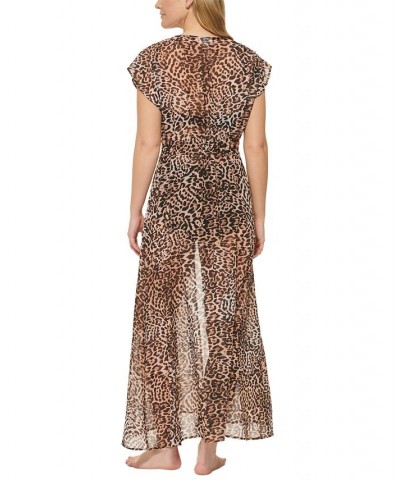 Women's Animal-Print St. Tropez Tie-Front Maxi Swim Cover-Up Jaguar $46.06 Swimsuits