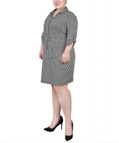 Plus Size Belted Roll Tab Zip Front Shirtdress Doeskin Black Allie $15.94 Dresses