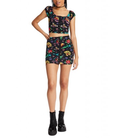 Women's Printed Snap-Front Mini Skirt Tattoo $13.41 Skirts