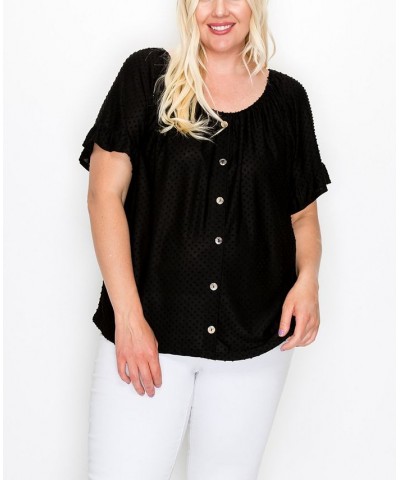 Plus Size Button Front Peasant Top Black $28.00 Tops