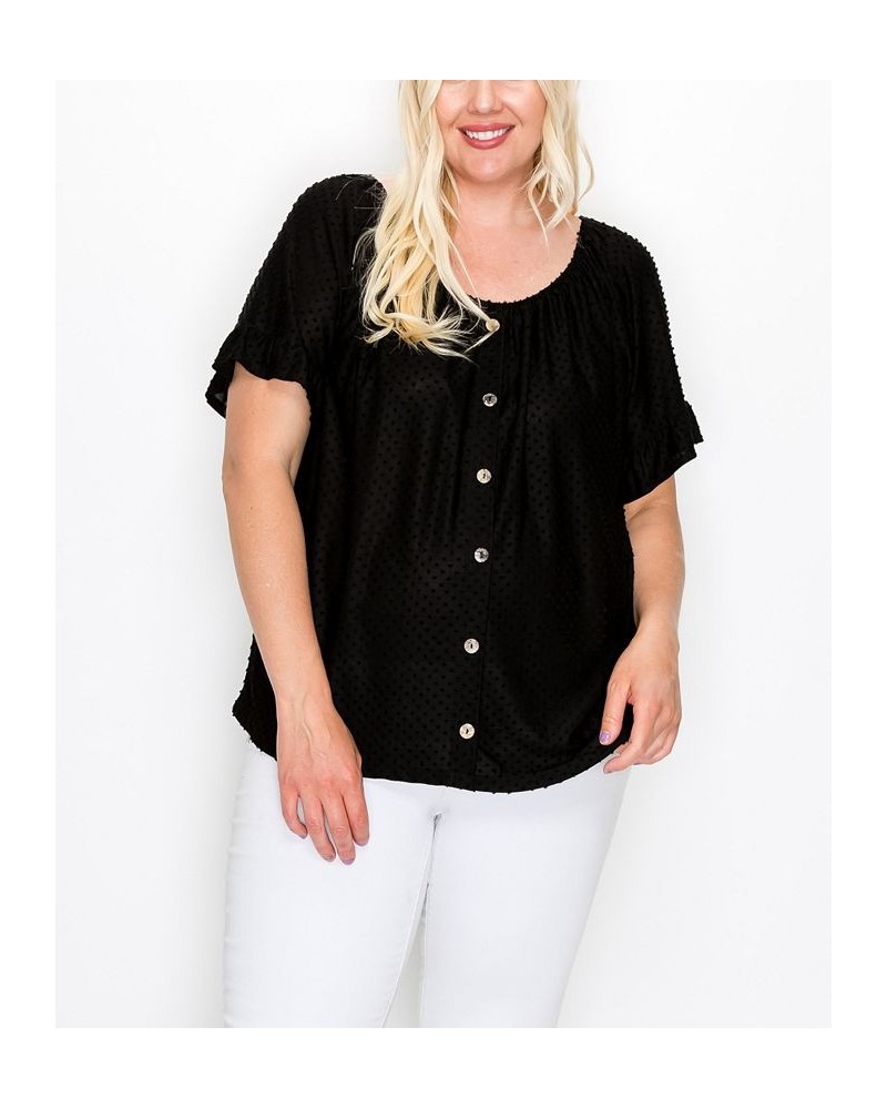 Plus Size Button Front Peasant Top Black $28.00 Tops