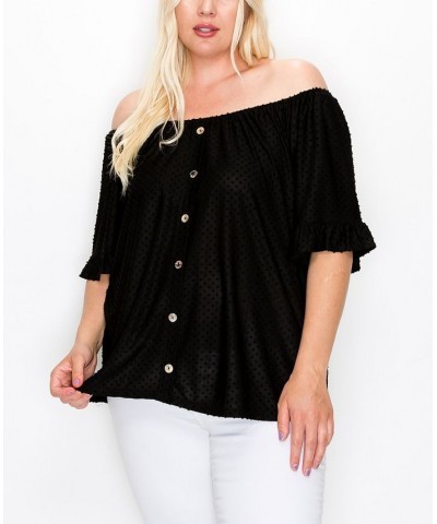 Plus Size Button Front Peasant Top Black $28.00 Tops