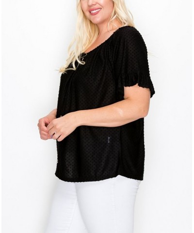 Plus Size Button Front Peasant Top Black $28.00 Tops