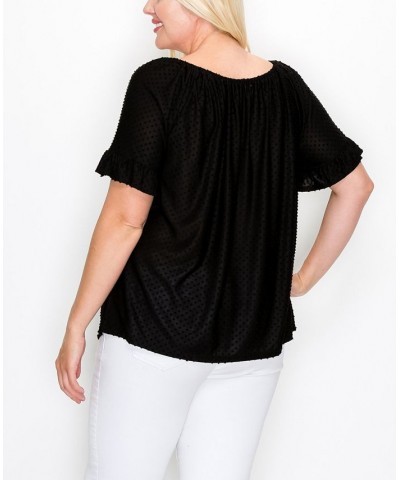 Plus Size Button Front Peasant Top Black $28.00 Tops