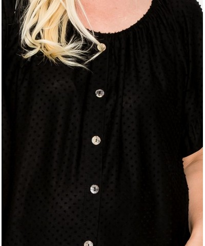 Plus Size Button Front Peasant Top Black $28.00 Tops