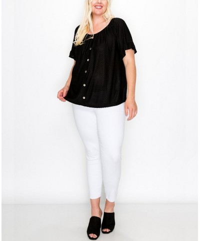 Plus Size Button Front Peasant Top Black $28.00 Tops