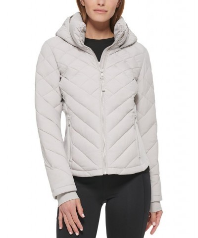 Women's Hooded Packable Puffer Coat Gray $67.20 Coats