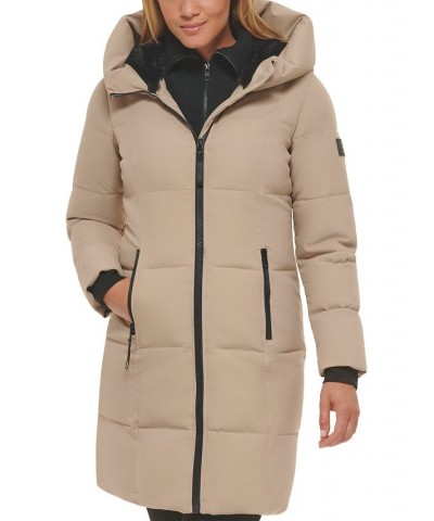 Women's Hooded Puffer Coat Tan/Beige $93.60 Coats