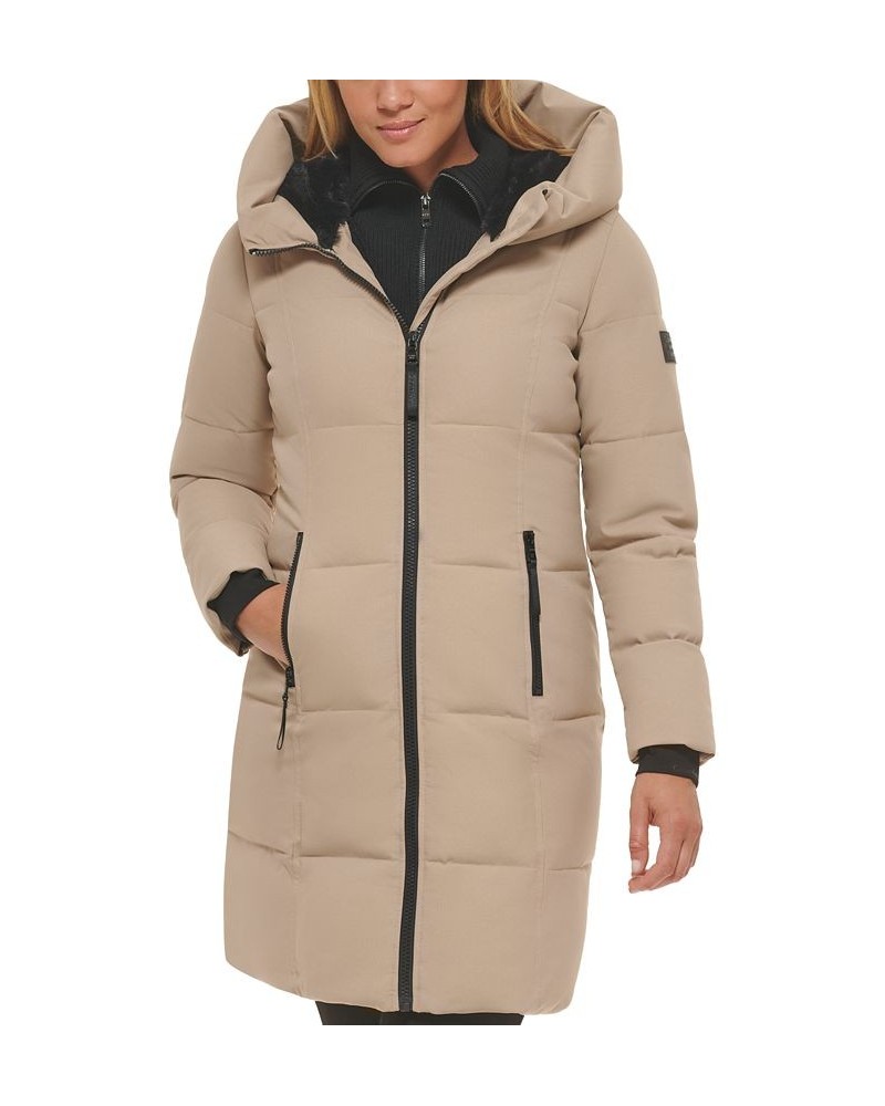 Women's Hooded Puffer Coat Tan/Beige $93.60 Coats