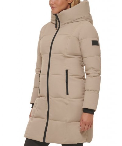 Women's Hooded Puffer Coat Tan/Beige $93.60 Coats