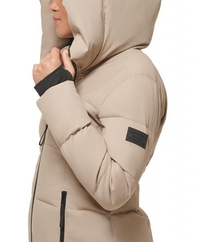 Women's Hooded Puffer Coat Tan/Beige $93.60 Coats