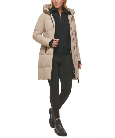 Women's Hooded Puffer Coat Tan/Beige $93.60 Coats