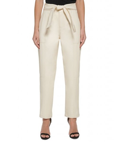 Women's Faux Leather Pull On Tie Waist Pants Buttercream $27.76 Pants