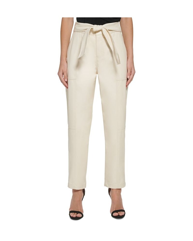 Women's Faux Leather Pull On Tie Waist Pants Buttercream $27.76 Pants