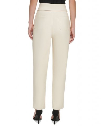 Women's Faux Leather Pull On Tie Waist Pants Buttercream $27.76 Pants