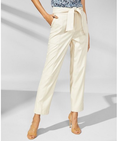 Women's Faux Leather Pull On Tie Waist Pants Buttercream $27.76 Pants