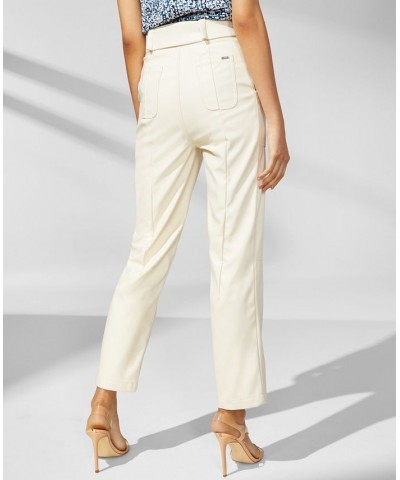 Women's Faux Leather Pull On Tie Waist Pants Buttercream $27.76 Pants