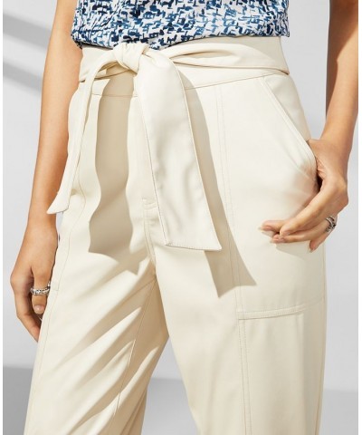 Women's Faux Leather Pull On Tie Waist Pants Buttercream $27.76 Pants