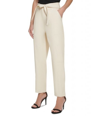 Women's Faux Leather Pull On Tie Waist Pants Buttercream $27.76 Pants