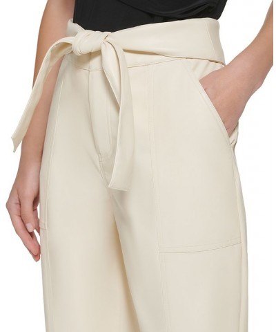 Women's Faux Leather Pull On Tie Waist Pants Buttercream $27.76 Pants