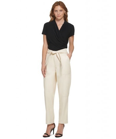 Women's Faux Leather Pull On Tie Waist Pants Buttercream $27.76 Pants