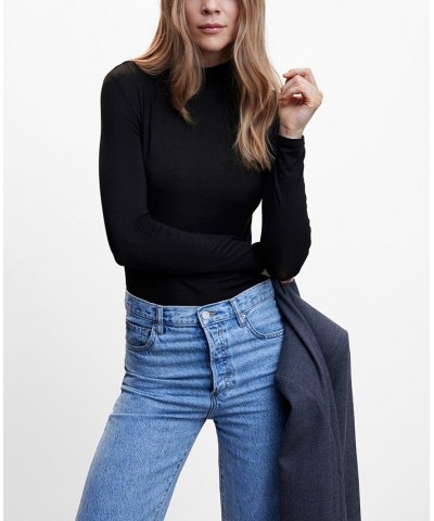 Women's Turtleneck Long-Sleeved T-shirt Black $14.40 Tops