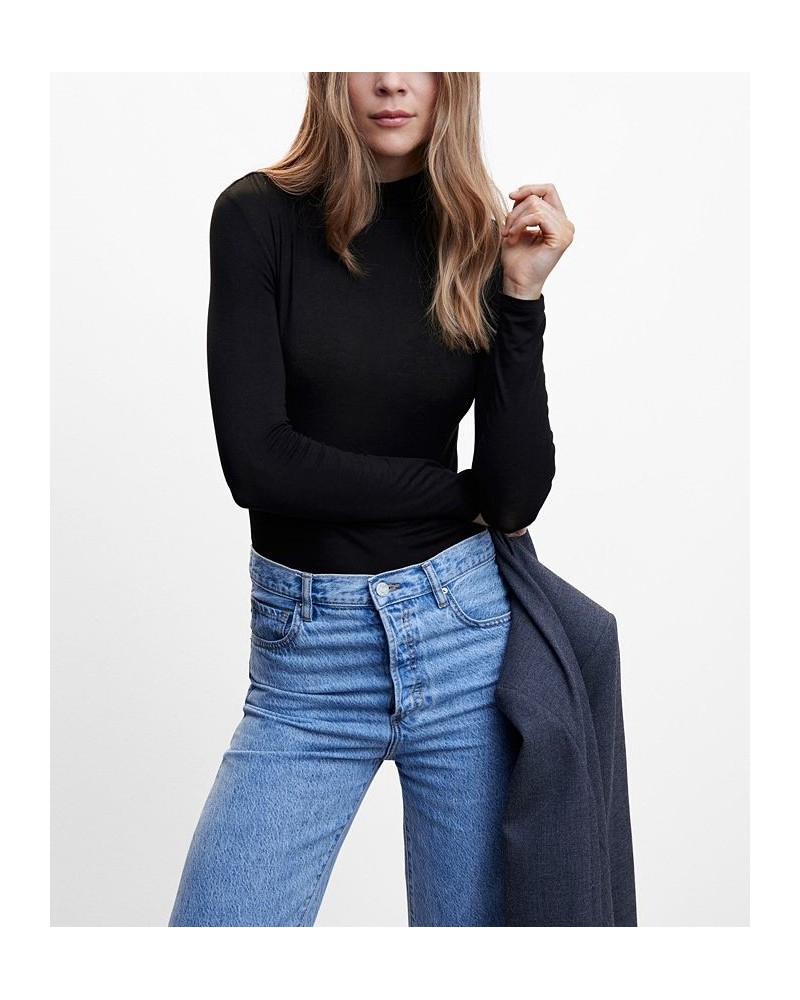 Women's Turtleneck Long-Sleeved T-shirt Black $14.40 Tops