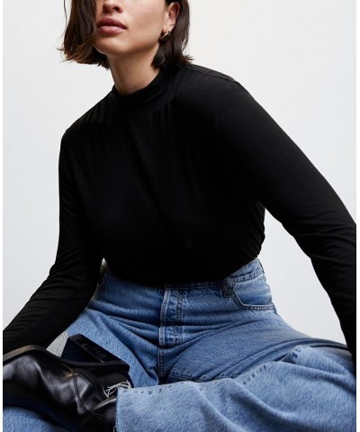 Women's Turtleneck Long-Sleeved T-shirt Black $14.40 Tops