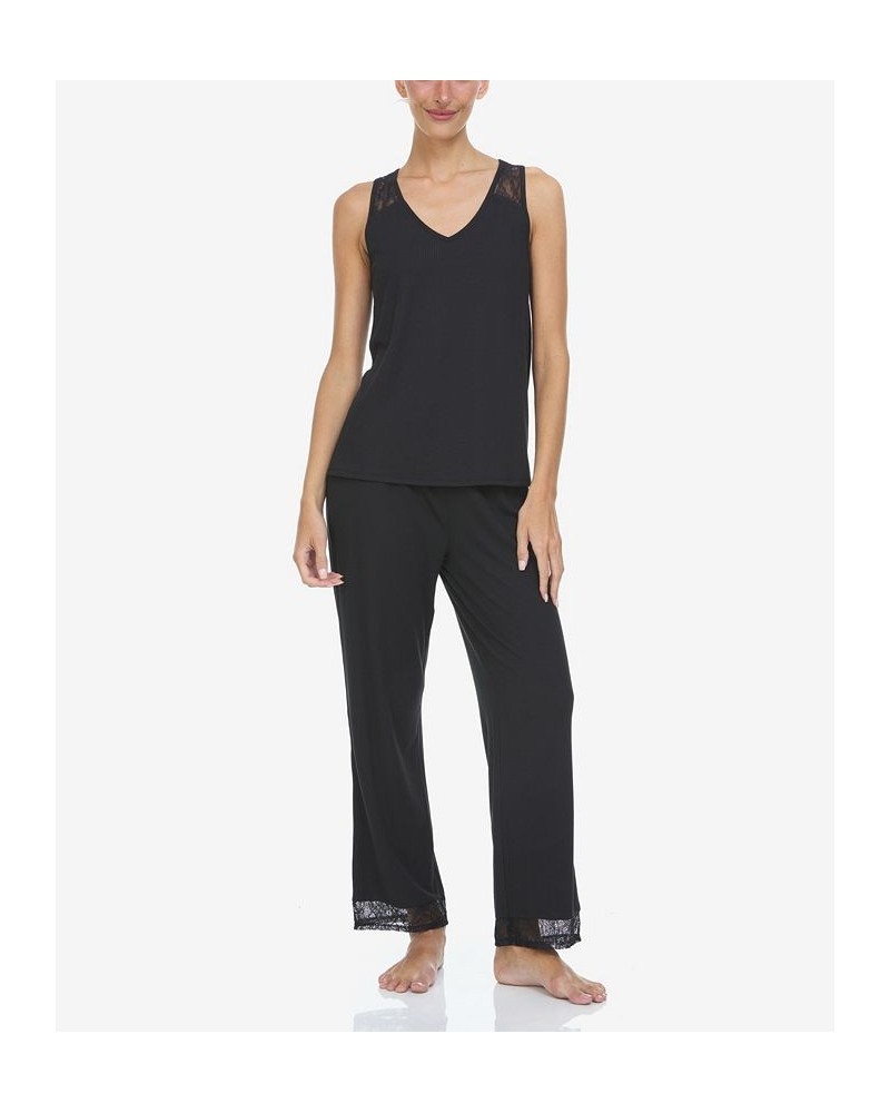 Women's Frances Rib Tank 2 Piece Pajama Set Black $19.32 Sleepwear