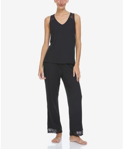 Women's Frances Rib Tank 2 Piece Pajama Set Black $19.32 Sleepwear